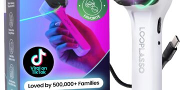 Loop Lasso NANO Glow in the Dark Rave Toys with Built-in UV Blacklight – Interactive Rope Launcher STEM Toy – Viral Flow and String Shooter Toy for Kids and Adults
