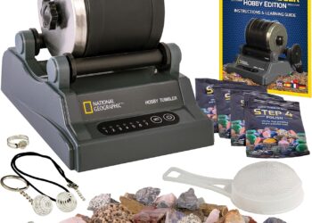 National Geographic Rock Tumbler Kit – Hobby Edition Includes Rough Gemstones, and 4 Polishing Grits, Great STEM Science Kit for Geology Enthusiasts, Rock Polisher for Kids and Adults