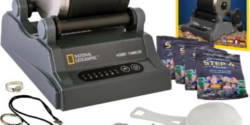 National Geographic Rock Tumbler Kit – Hobby Edition Includes Rough Gemstones, and 4 Polishing Grits, Great STEM Science Kit for Geology Enthusiasts, Rock Polisher for Kids and Adults