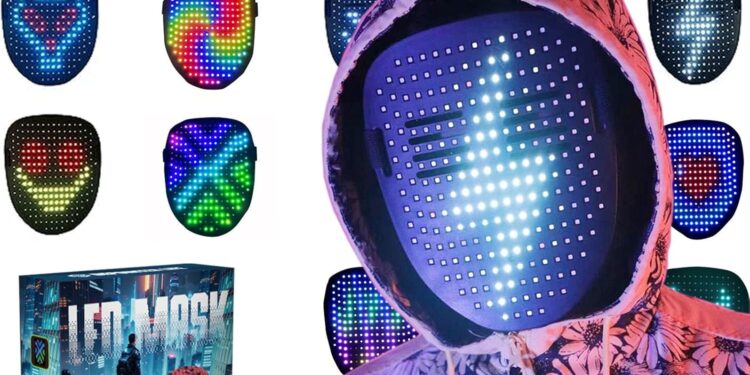 Depointer Life Led Mask with Gesture Sensing,Unisex LED Lighted Face Transforming Mask for Costume Cosplay Party Masquerade